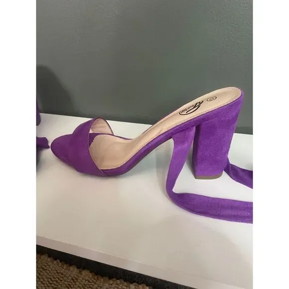Trary Lace Up Chunky Heel Purple Sandal Size | 10 - Picture 6 of 7